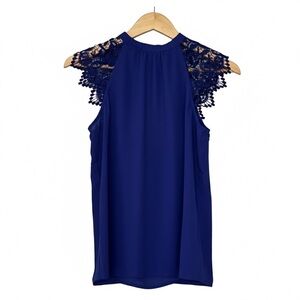 Express Vibrant Cobalt Blue Blouse with Lace Cap Sleeves. Size SP